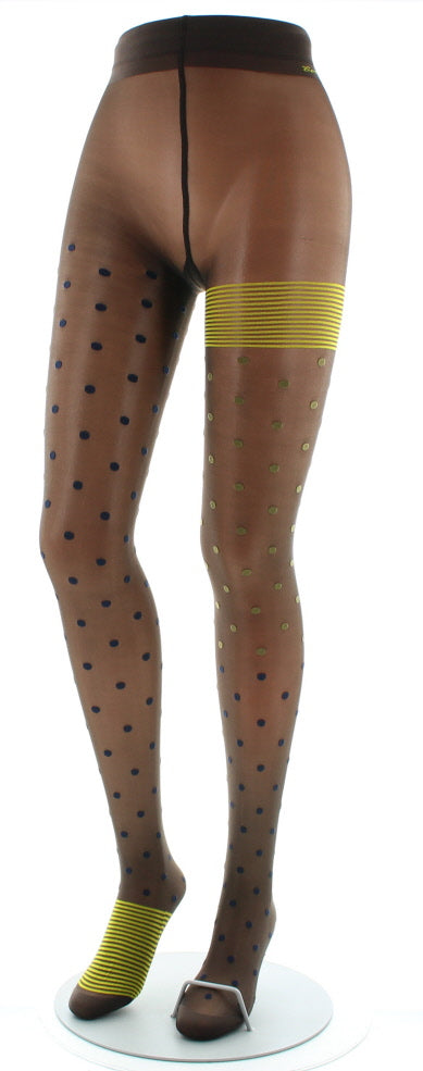 Collants Pois et fines rayures Expresso et Marine MARINE-KAKI