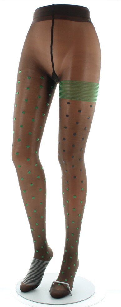 Collants Pois et fines rayures Expresso et Vert VERT