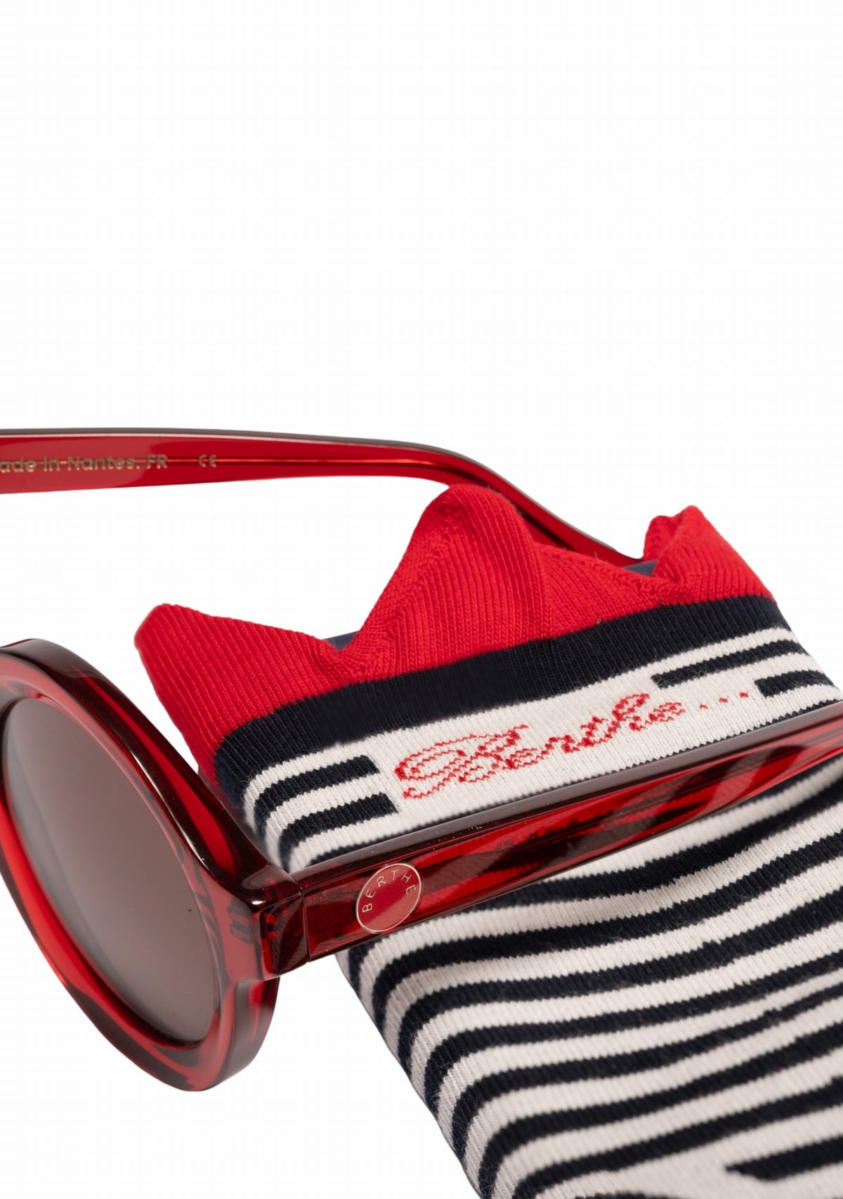 Double Étui Berthe pour lunettes fabriqué en France ROUGE/MARINE/ECRU