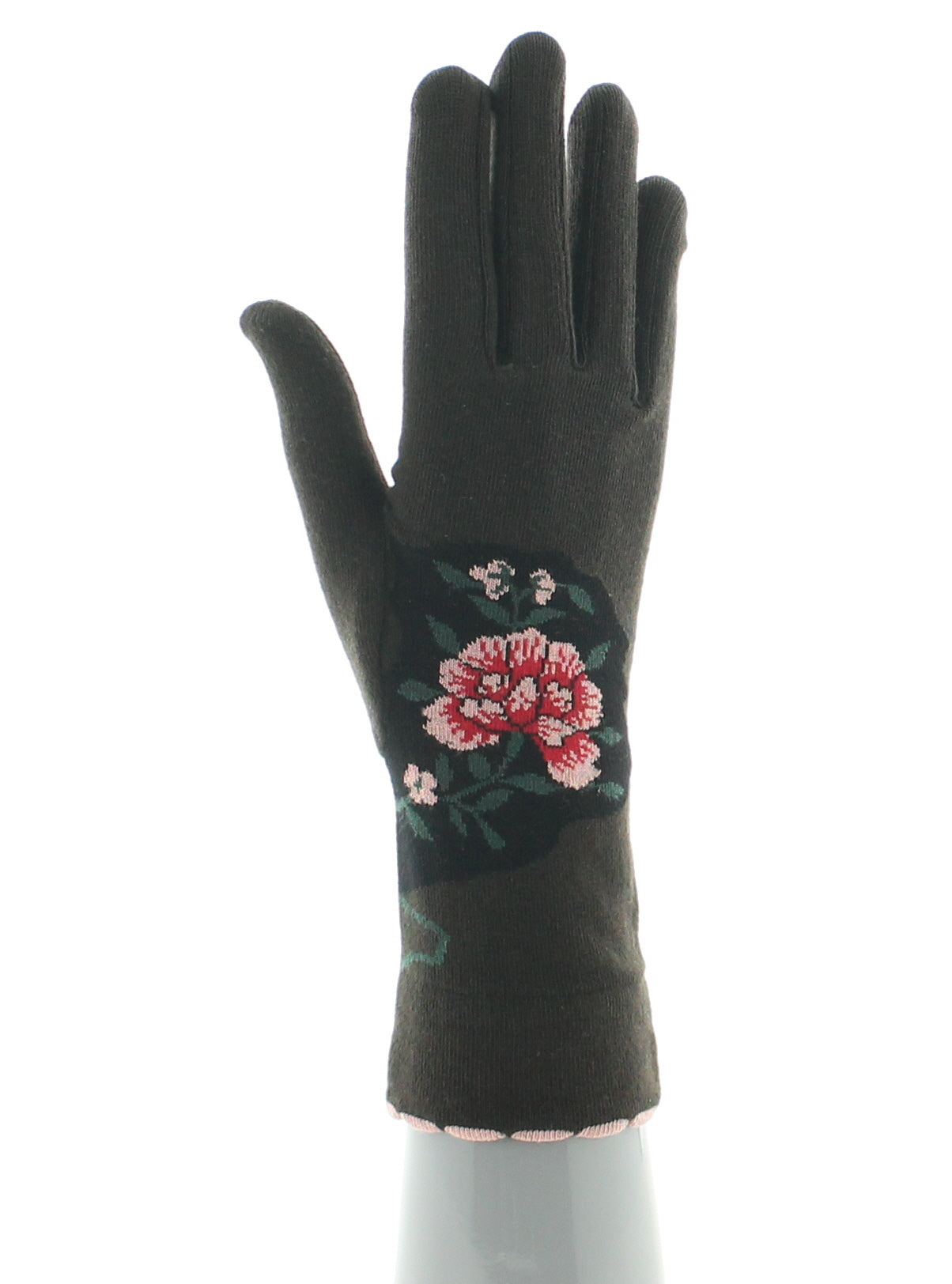 Gants coton femme fleurs MARRON