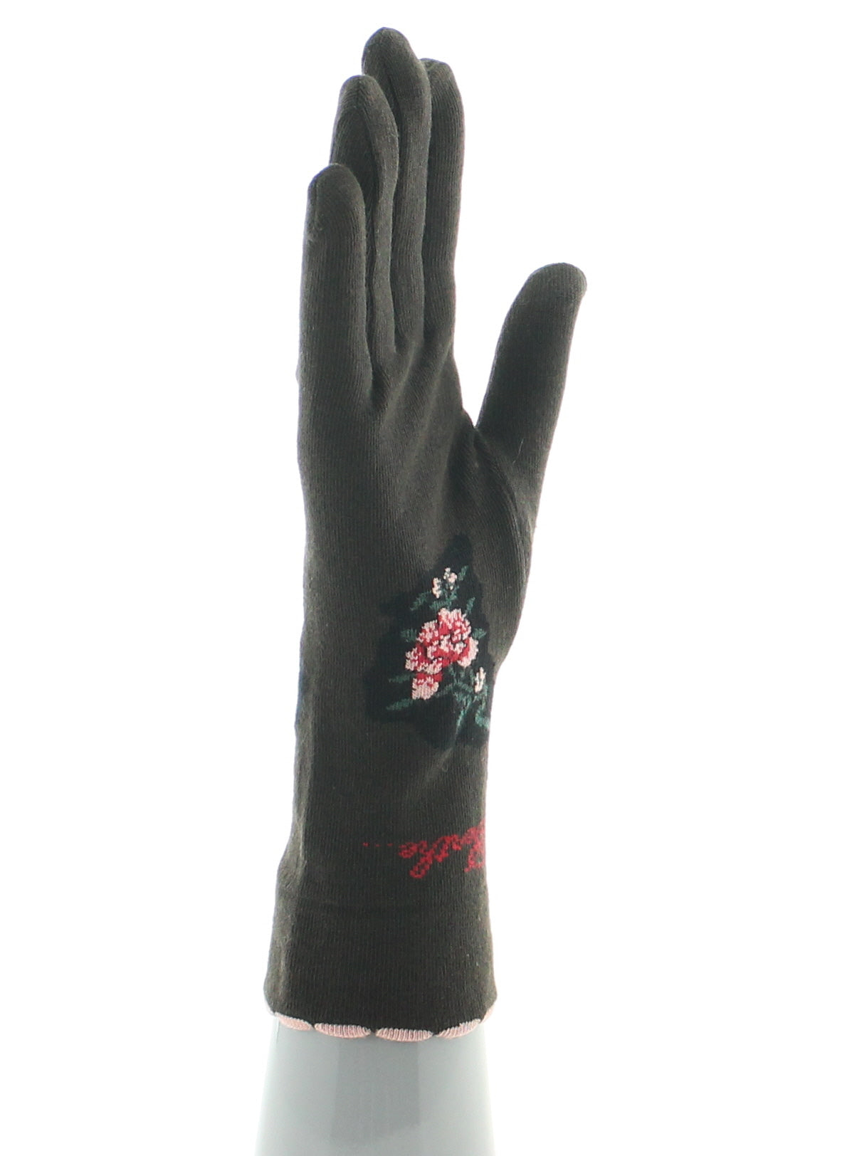 Gants coton femme fleurs MARRON