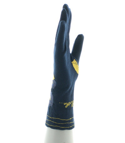 Gants femme coton feuilles d'or MARINE