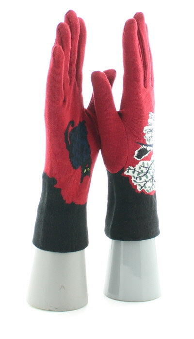 Gants le Chat et l'Oiseau NOIR/ROUGE