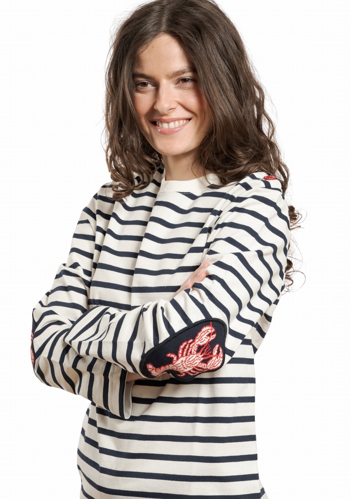 Marinière mixte Berthe Aux Grands Pieds col rond coudières homard marine ivoire MAR/IVO