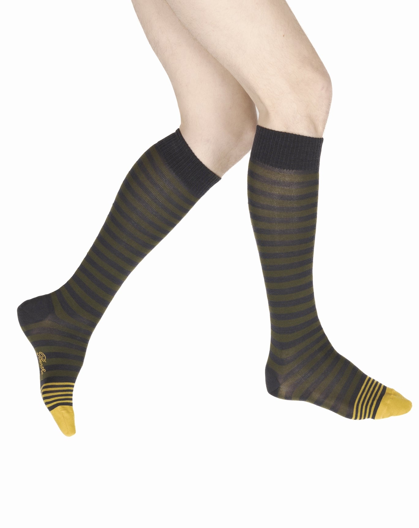 Mi-bas en laine pour homme Berthe Marine Kaki Jaune MARINE/KAKI