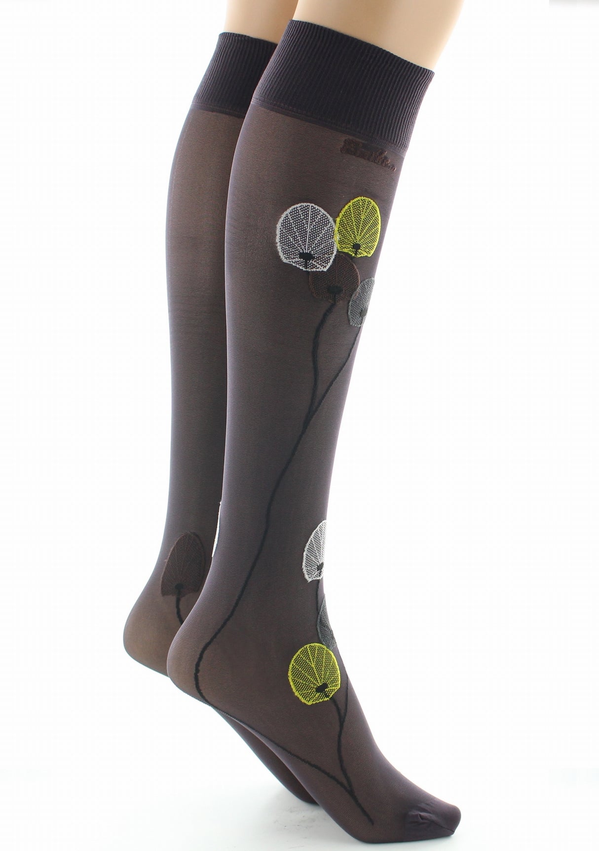 Mi-bas femme 30D prune monnaie du pape jaune PRUNE/JAUNE