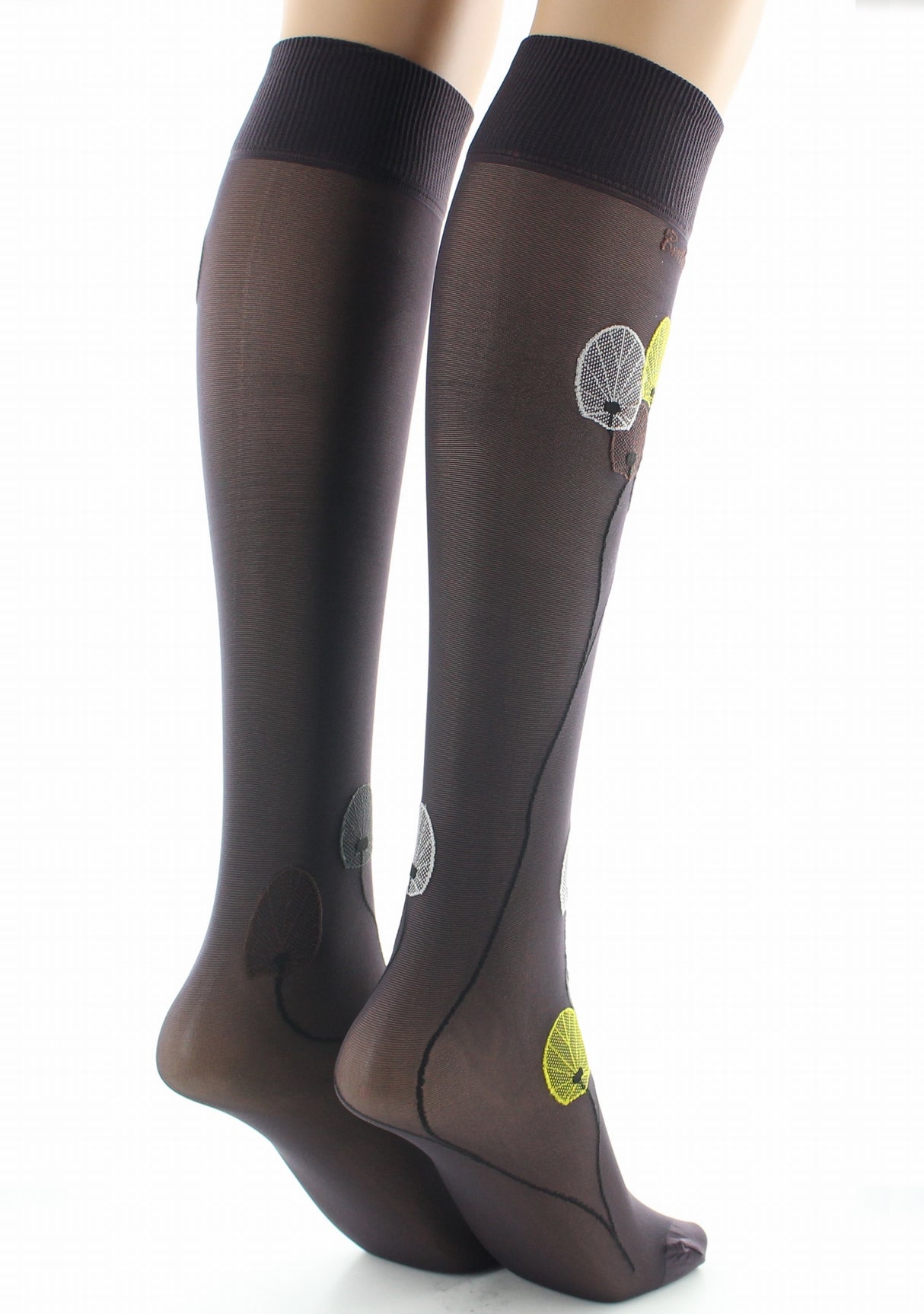 Mi-bas femme 30D prune monnaie du pape jaune PRUNE/JAUNE