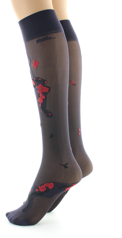 Mi-bas fleurs japonaises Rouge ROUGE