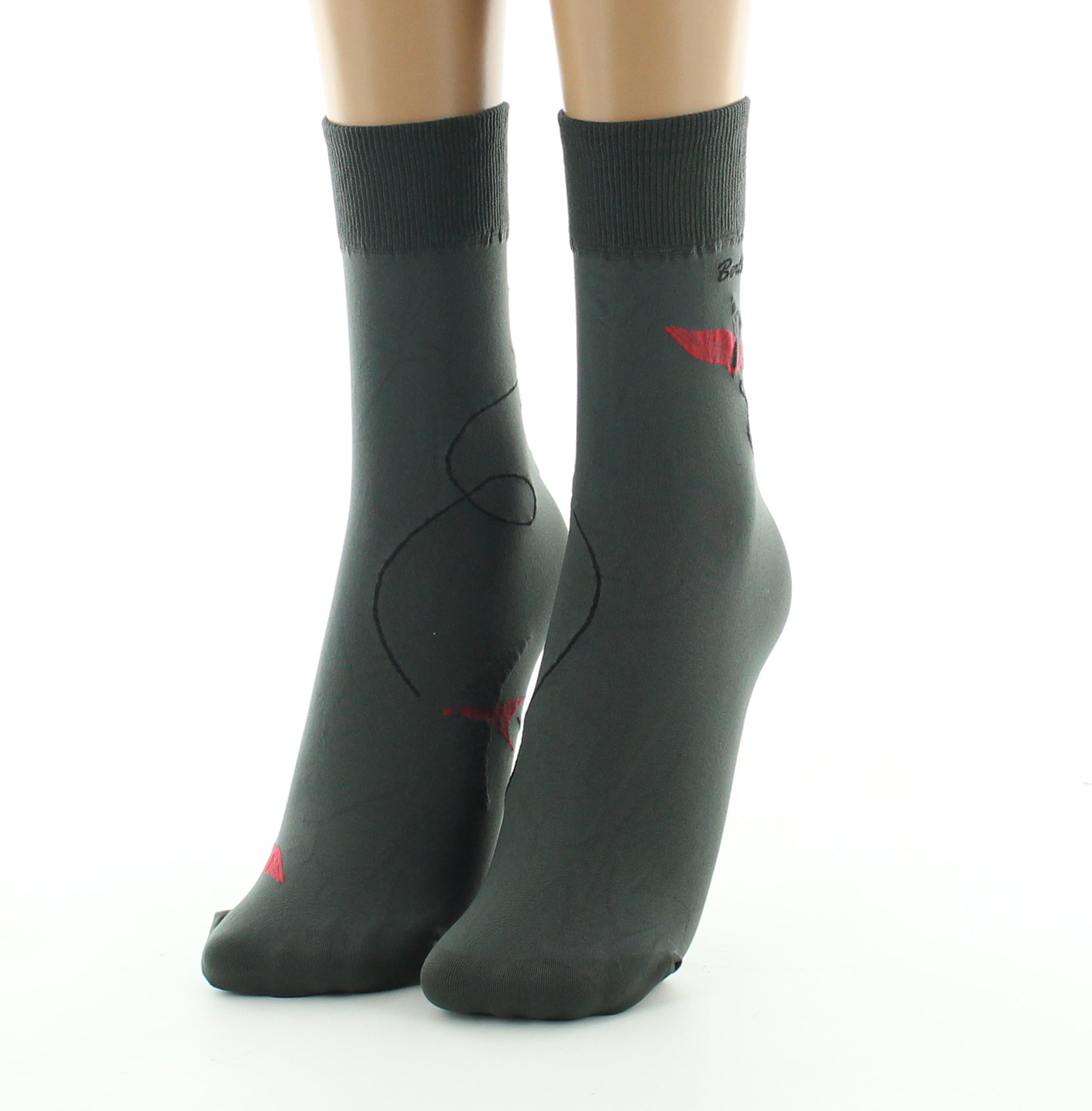 Mi-chaussettes 40D femme kaki hirondelle rouge KAKI/ROUGE