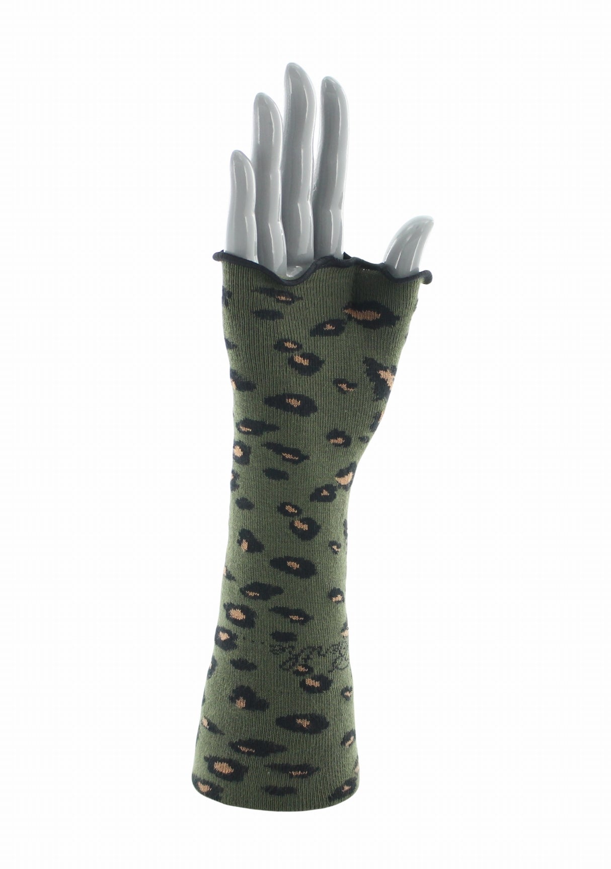 Mitaines femme coton motif Léopard Kaki | Berthe Aux Grands Pieds KAKI
