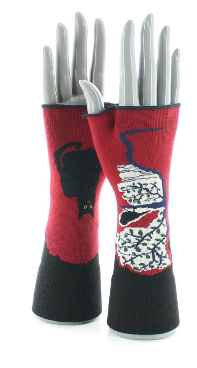 Mitaines le Chat et l'Oiseau NOIR/ROUGE