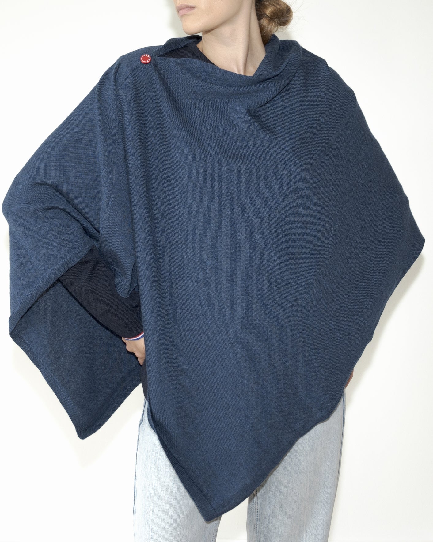 Poncho femme laine mérinos bleu chiné BLEU ROYAL