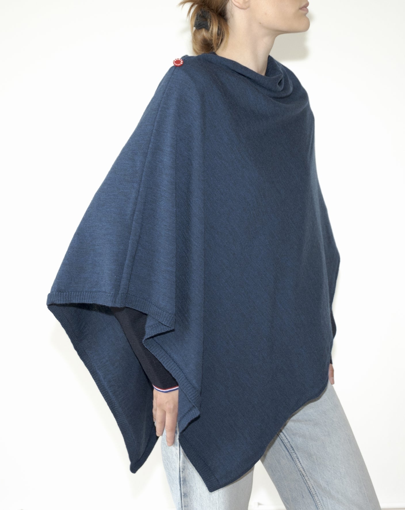 Poncho femme laine mérinos bleu chiné BLEU ROYAL