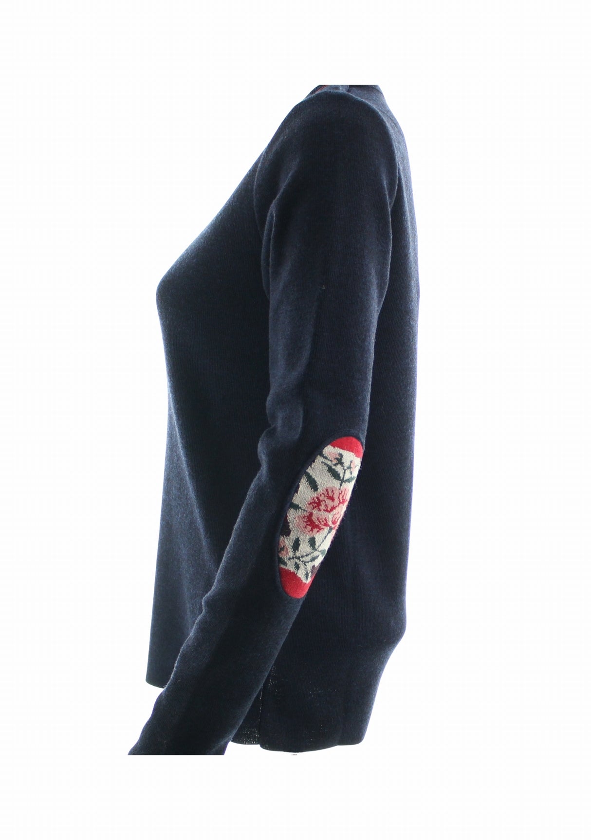 Pull marin femme col rond Berthe à coudières Pivoines MARINE