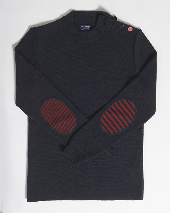 Pull marin Homme Coudières Asymétriques Rayées MARINE-ROUGE