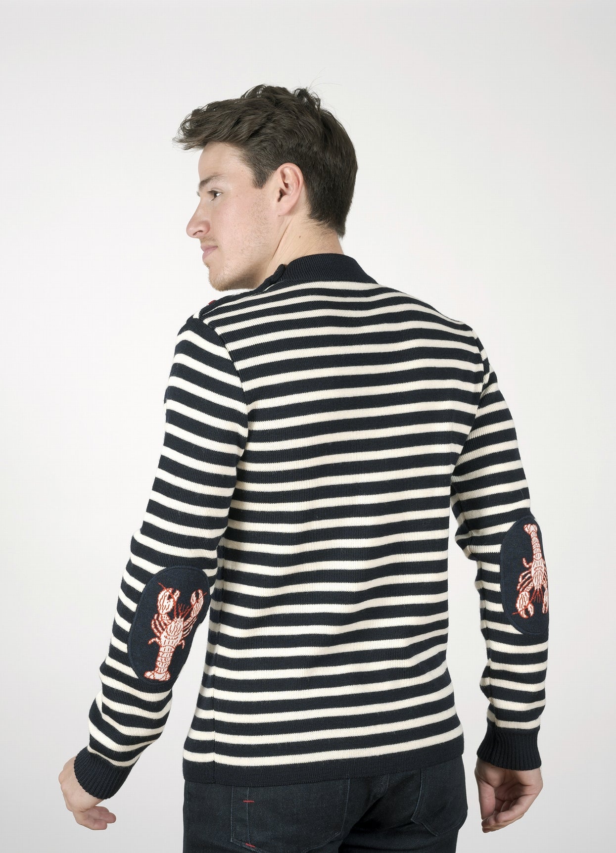 Pull Marin Homme Homard rayée écru et marine MARINE/ECRU