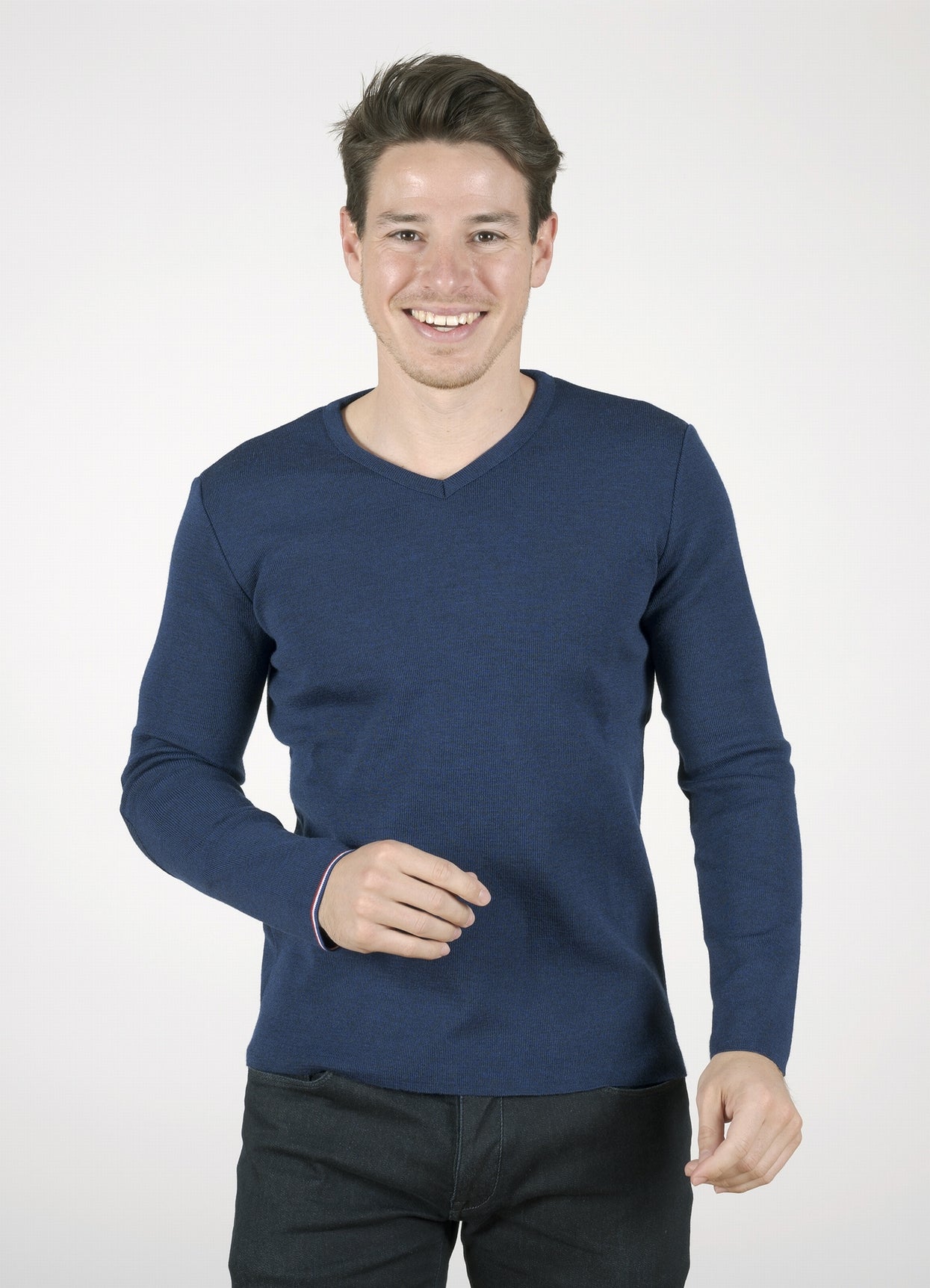 Pull marin Homme Rayures Asymétriques Bleu Royal Col V BLEU ROYAL