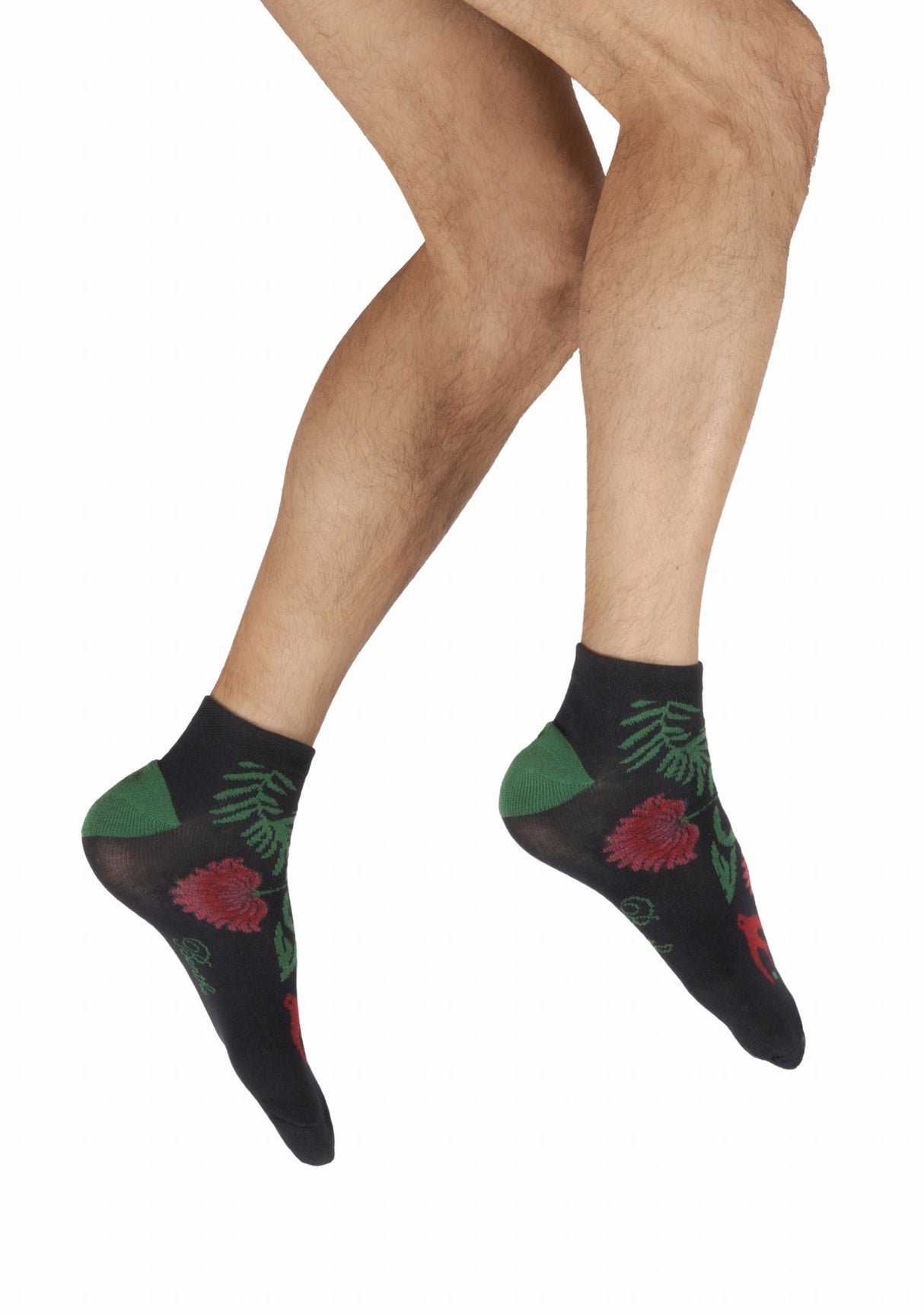 Socquettes coton homme Berthe Aux Grands Pieds fleurs et hirondelle marine MARINE