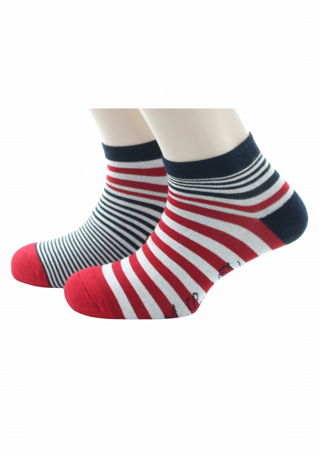 Socquettes coton homme Berthe Aux Grands Pieds rayures asymétriques sport MARINE