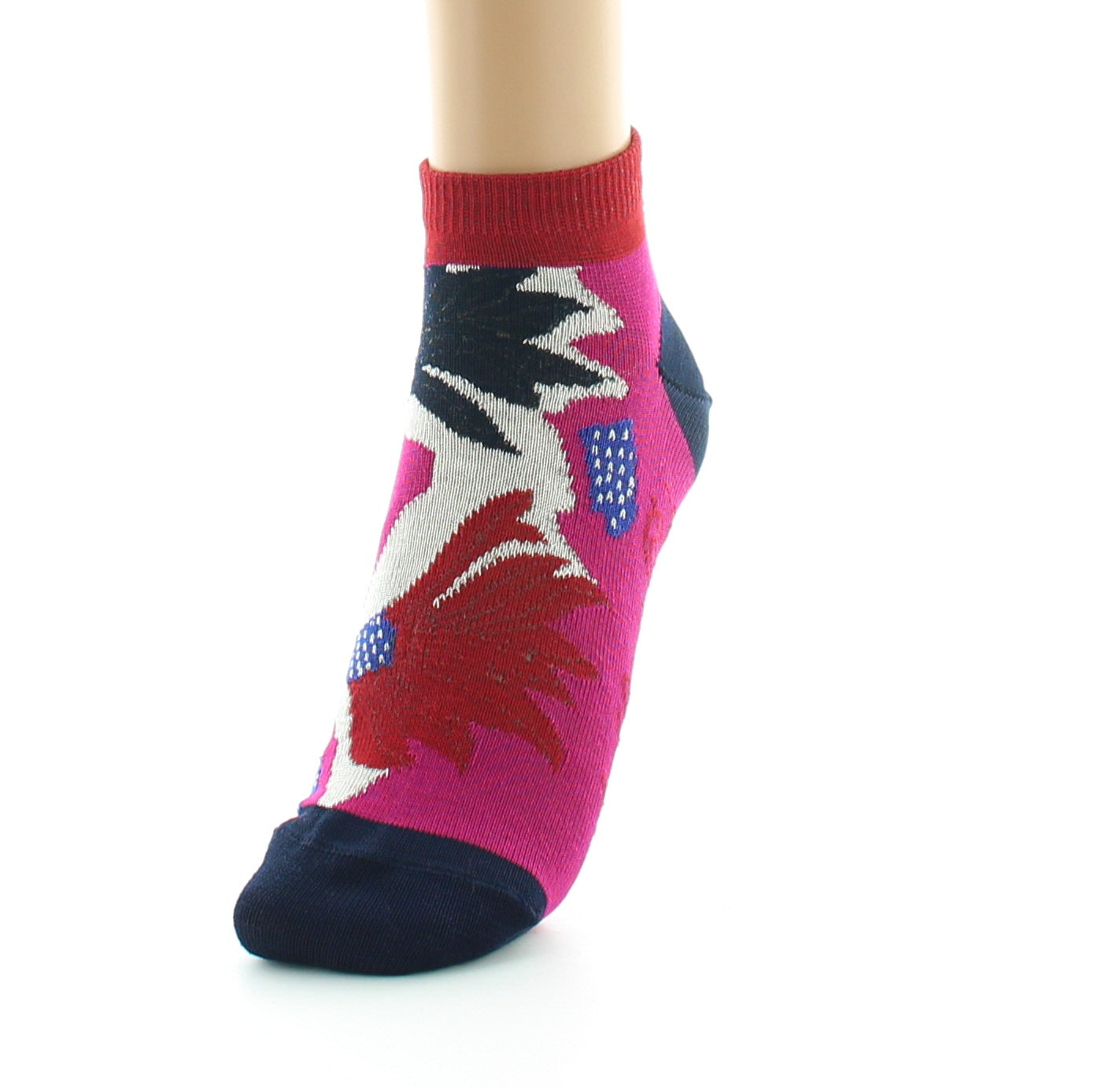 Socquettes femme fil d'Ecosse fleurs sauvages FUCHSIA