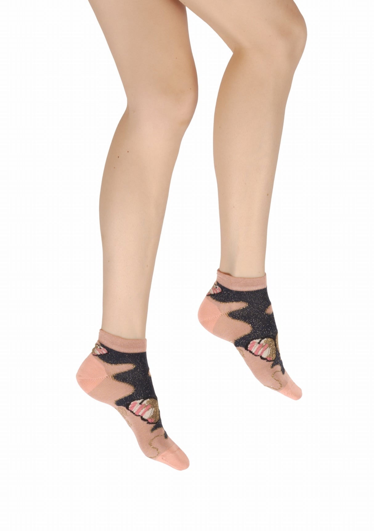 Socquettes fil d’Écosse femme Berthe Aux Grands Pieds papillons lurex ROSE