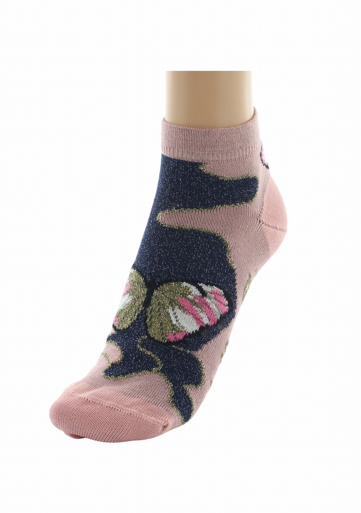 Socquettes fil d’Écosse femme Berthe Aux Grands Pieds papillons lurex ROSE